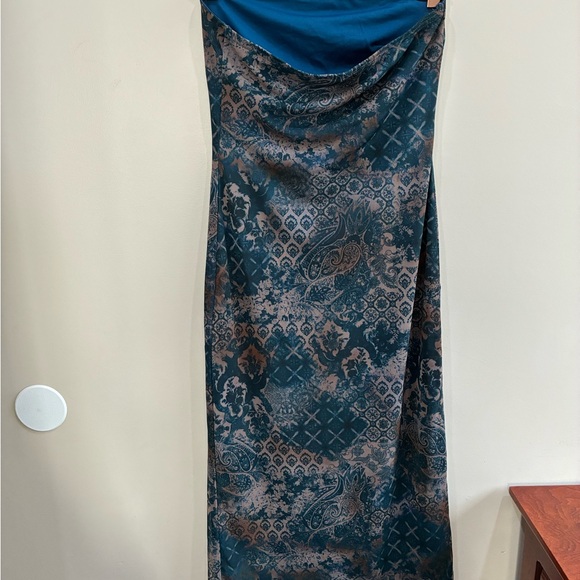 Urban Outfitters Teal and Brown Strapless Dress - Picture 3 of 4